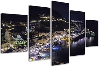Stampe su Tela Amalfi 006 Quadri Moderni Costiera Amalfitana Arredamento Casa in 3 Pannelli già intelaiati, Pronto per Essere Appeso, 200x90cm