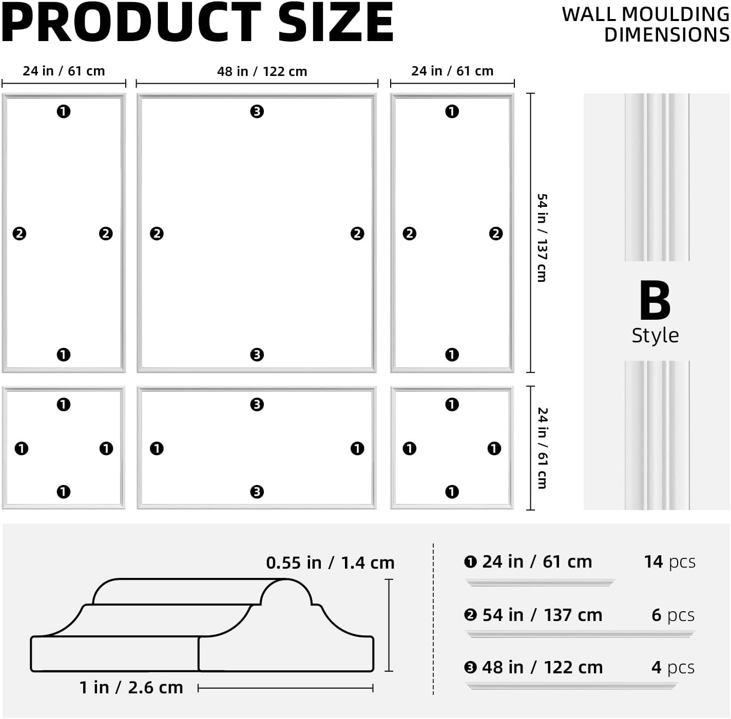 Peel and Stick Wall Molding Kit Set of 6 Frames, Premade Wainscoting Panels for Interior Wall Decor, Molding Trim for Living Room Bedroom Corridor Home Accent Walls Panel