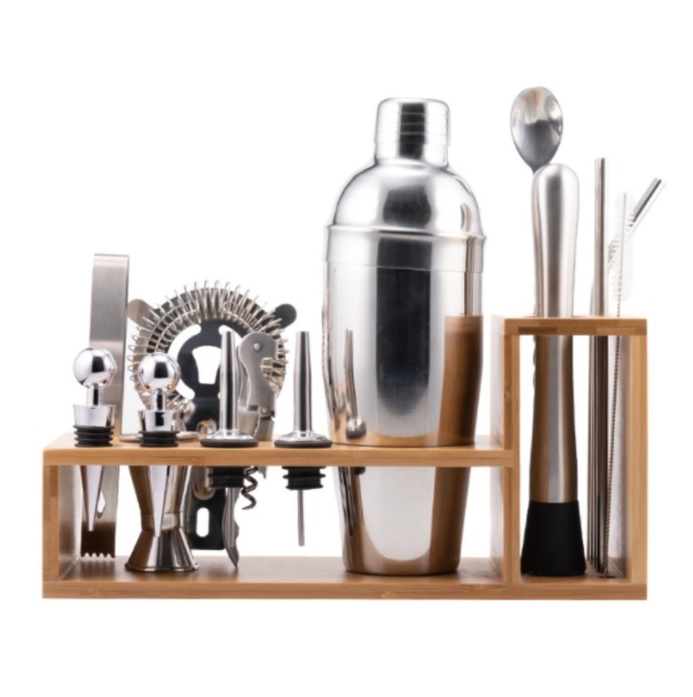 Ensemble de Cocktail Shaker à Cocktail Shaker Kit 17 Pièces En Acier Inoxydable Cocktail Shaker Ensemble Barware Kit Avec Support En Bois Pour Barre De Fête Shaker Cocktail Kit Shaker Cocktail Set(750