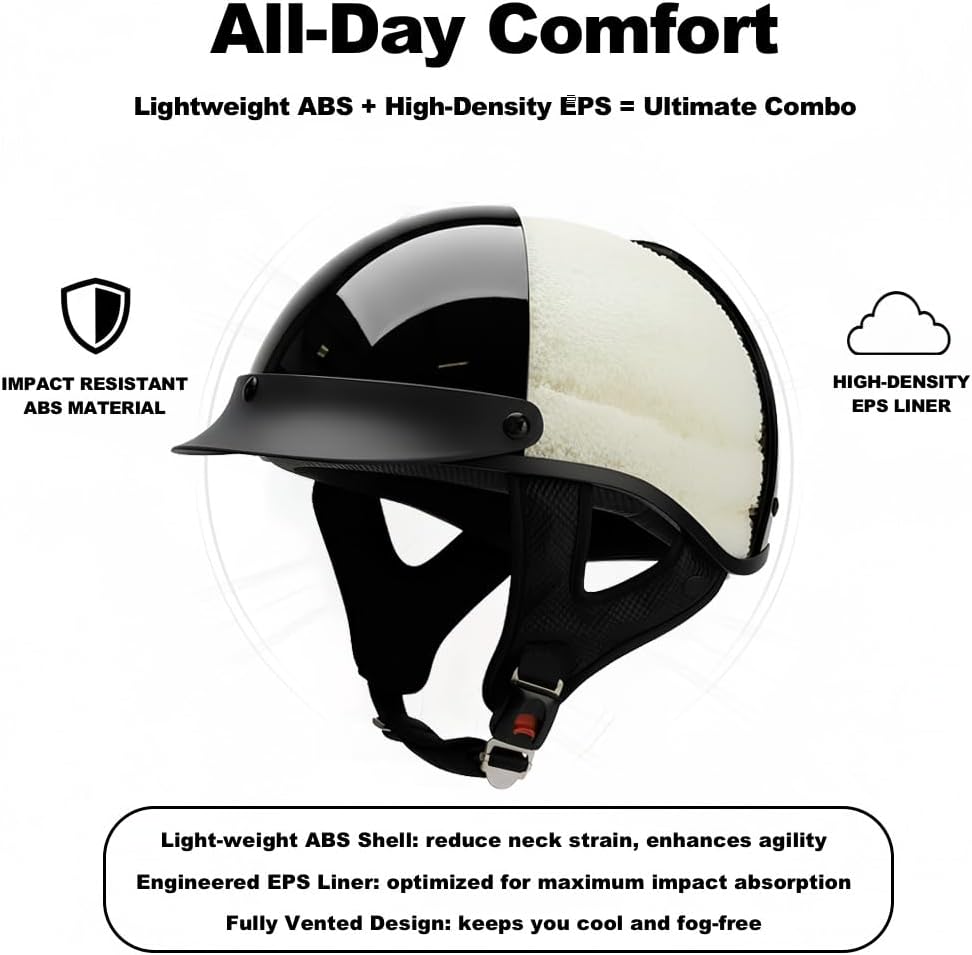 Half Helmet Motorcycle Helmets Open Face Dot Approved Helmets for Men Women Biker Scooter (Gloss Black)