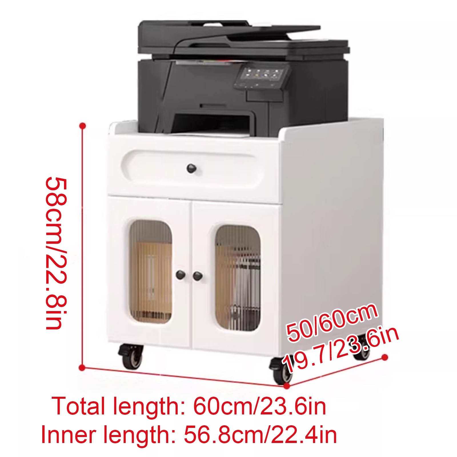 Mesa Impresora Ruedas Tablero Grueso Cajonera Armario de Oficina Multifuncional Encimera Ancha Organizador para Carpetas Documentos Salón(Black,60 * 60 * 58cm)