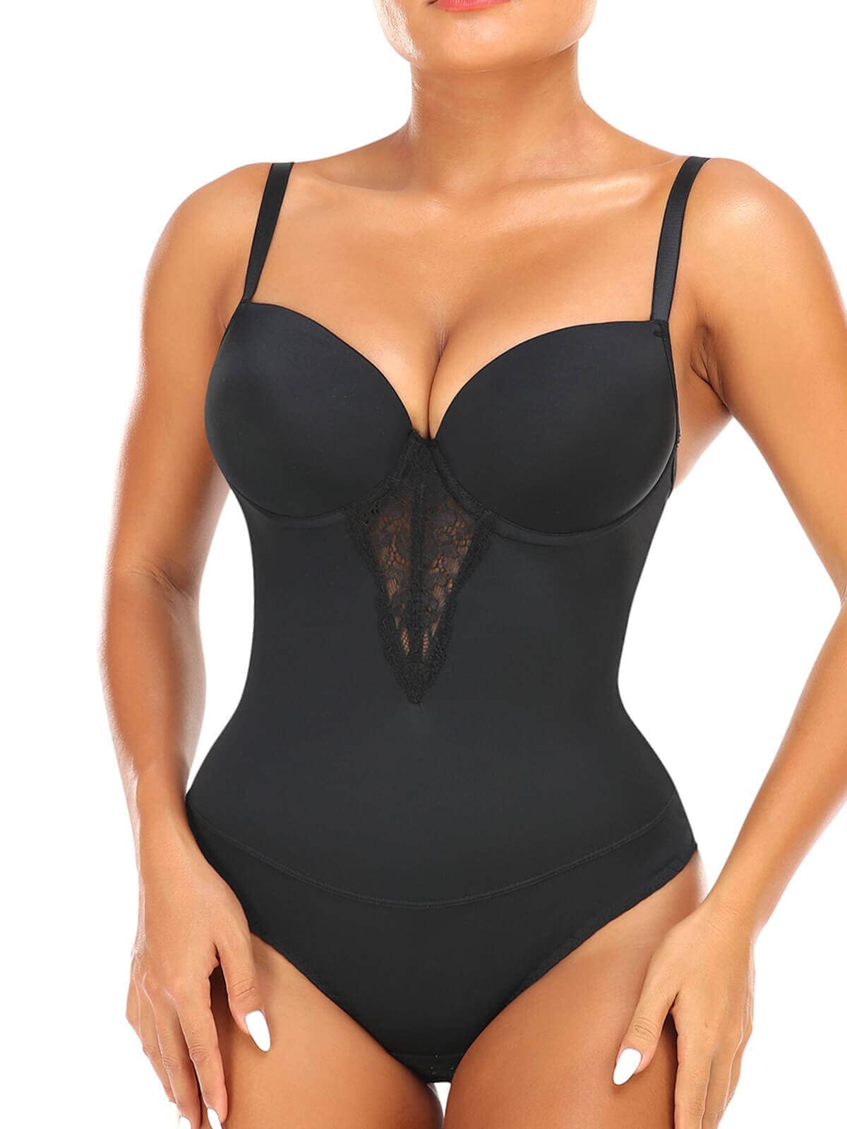 Women's Lace Bodysuit Shapewear With Built-In Bra Body Shaper Butt Lifter Tummy Control V-neck Tank Tops