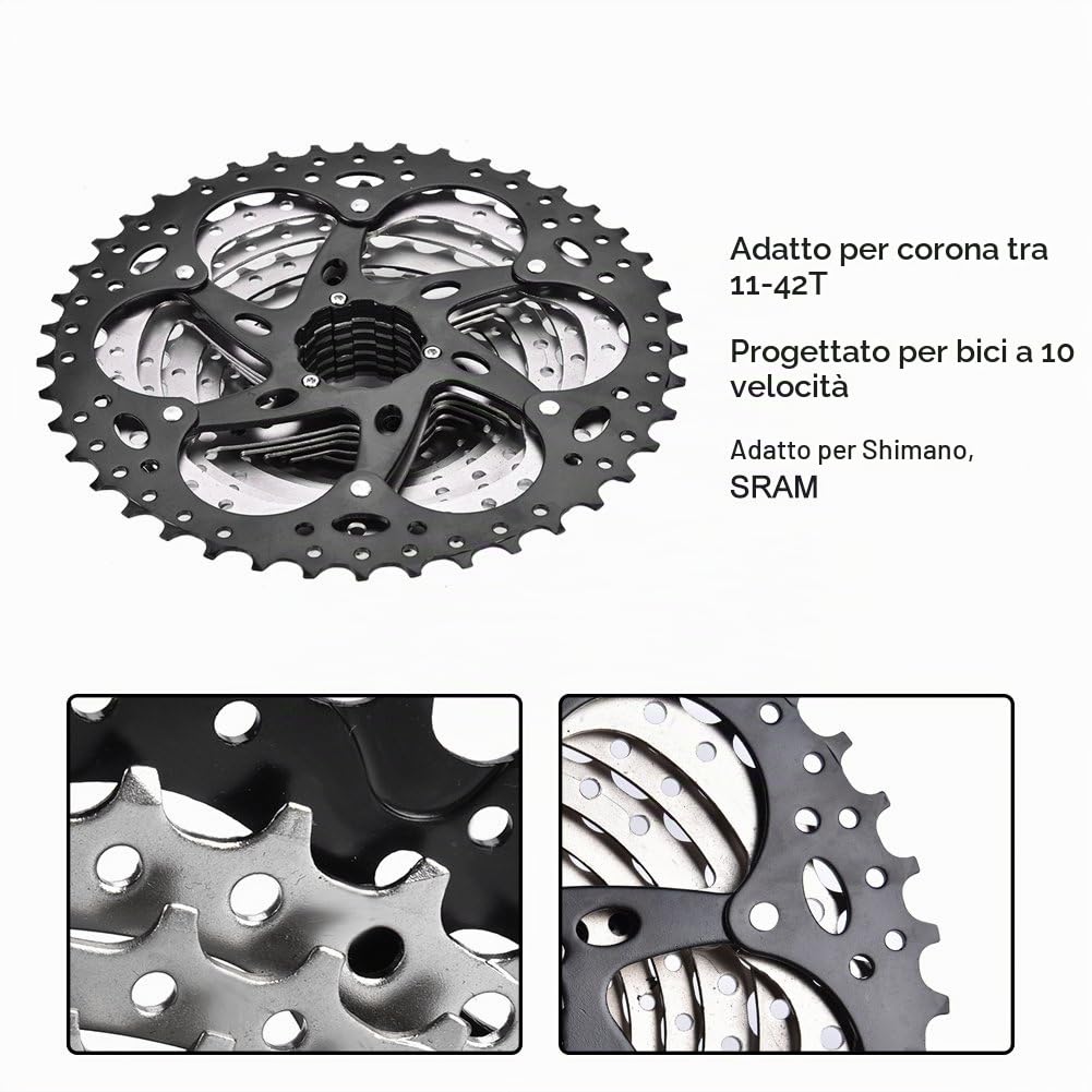 Cassette 10 Speed,Cassette 10 Speed 11 42t icletta 10 Ruote pignone a Ruota Libera 11 42T Accessorio per la Sostituzione della icletta