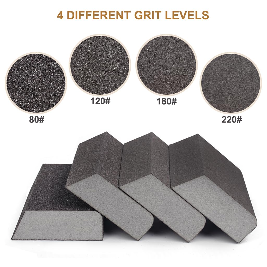 4pcs Sanding Block with Wet and Dry Dual-use,Washable and Reusable Sanding Sponges 4 Grits(80/120/180/220) Sandpaper for Wood Sand Paper Pack for Wood Wall - Image 3