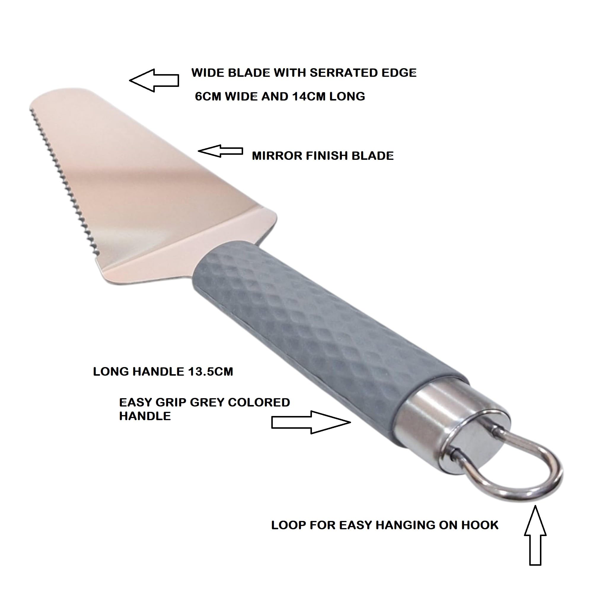 Gaffel 1 Pc Stainless Steel Cake Slicer Cake Server Cheese Server 27cm Pizza Shovel Spatula for Cake,Pie,Cheese Cutter Slicer with Serrated Cutting Edge (Pack of 1, Grey) 2