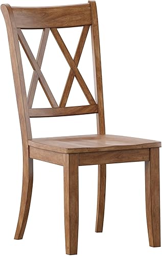 Inspire Q Eleanor X - Silla de comedor de madera (2 unidades), diseño clásico de madera de caucho con acabado de roble