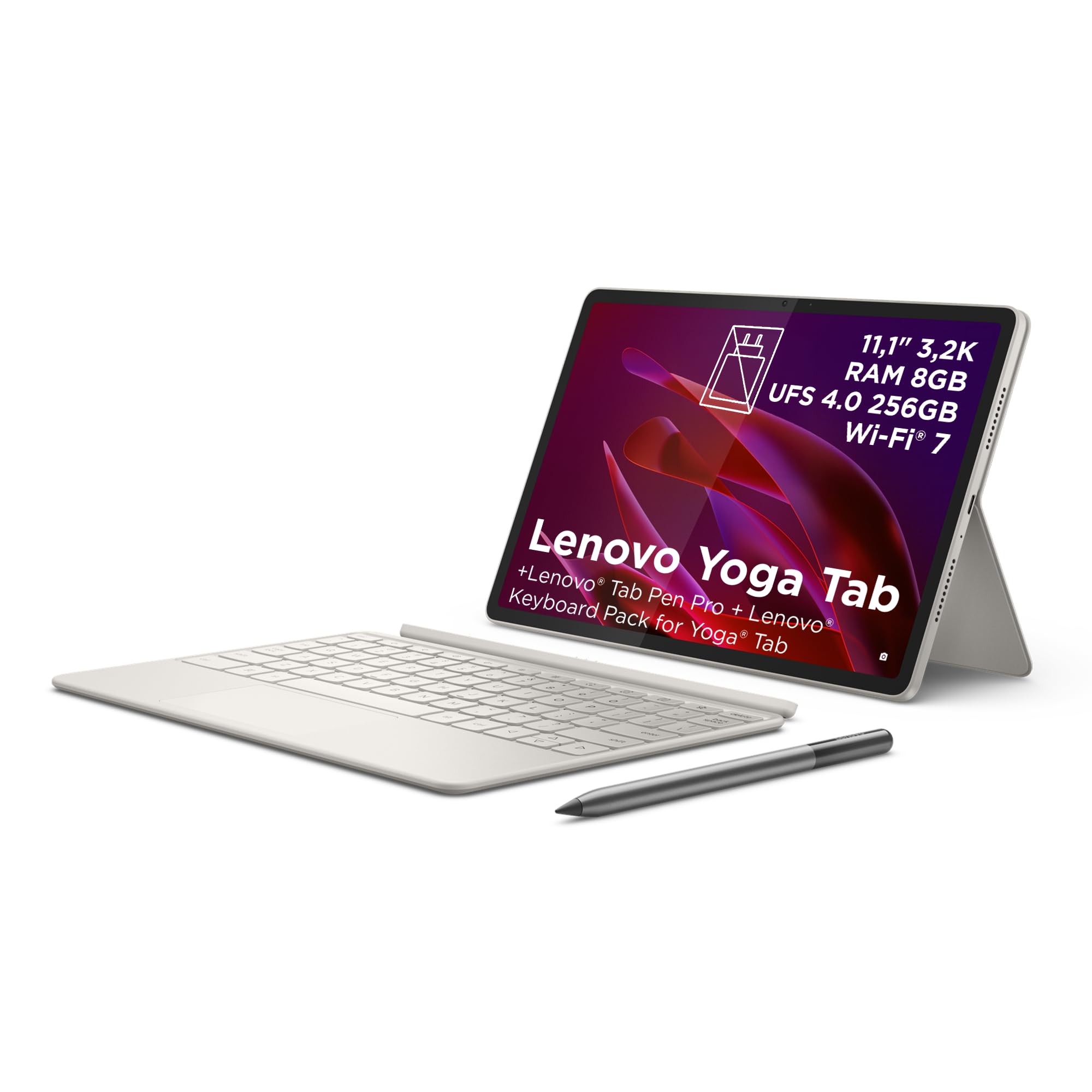Lenovo Yoga Tab 11.1” Tablet Android 3.2K 144Hz con Penna Inclusa, Snapdragon 8 Gen 3, 8GB RAM 256GB, Ideale per Studio, Appunti, Disegno e Multitasking - Seashell