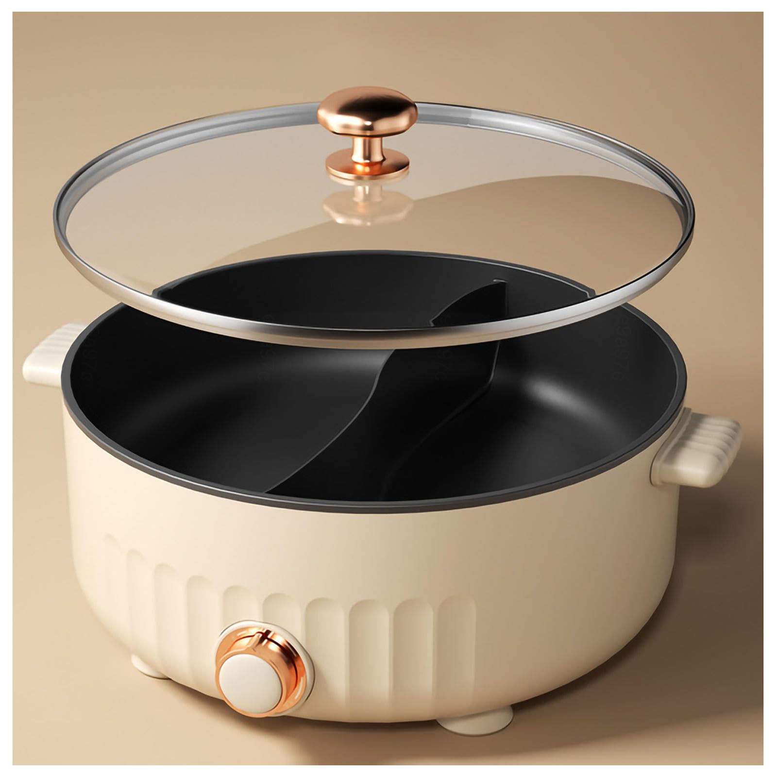 ARTSIM Appareil A Fondue, 6 litres, 1350 Watts, 30cm De DiamèTre Fondue Chinoise Electrique IdéAl pour Les RéUnions De Famille (avec 2 Filets Non éTanches),White