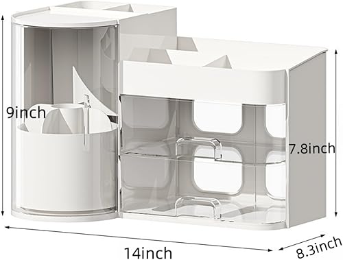 Miniatura 2 de Organizador de maquillaje con soporte giratorio para cepillos, organizador de cosméticos con cajones, organizador de cuidado de la piel para