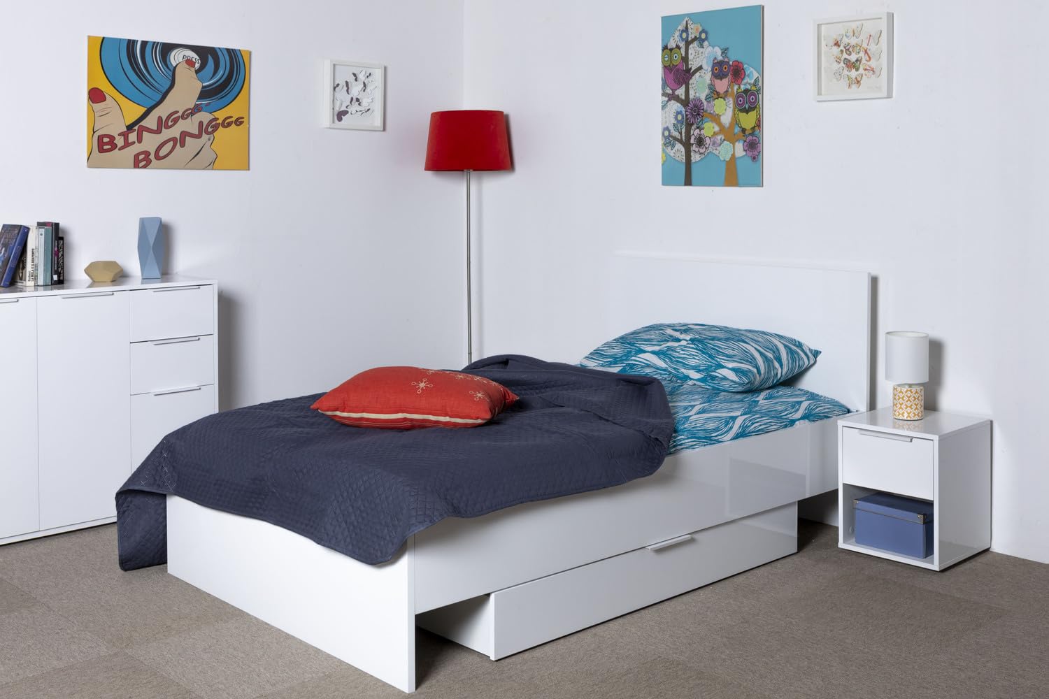 Composad | Letto Singolo della Linea ESPRESSO per Cameretta, Struttura per Materasso da 120x200 cm, Letto Bambini e Ragazzi, (LxAxP): 125,8x93,5x206,2 cm, Bianco Laccato