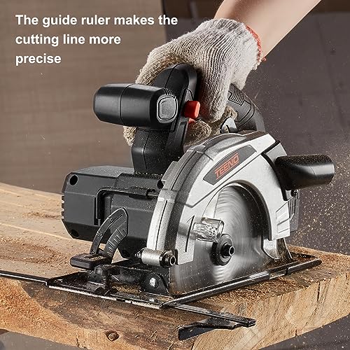 TEENO Cordless Circular Saw with 4.0Ah Lithium-Ion Battery,4000RPM Electric Circular Saw with Electric Brake,Adjustable Cutting Depth and Angle,Max38mm (45°),54mm (90°),with 165MM Blade for Wood 7 TEENO Cordless Circular Saw with 4.0Ah Lithium-Ion Battery,4000RPM Electric Circular Saw with Electric Brake,Adjustable Cutting Depth and Angle,Max38mm (45°),54mm (90°),with 165MM Blade for Wood - Image 7