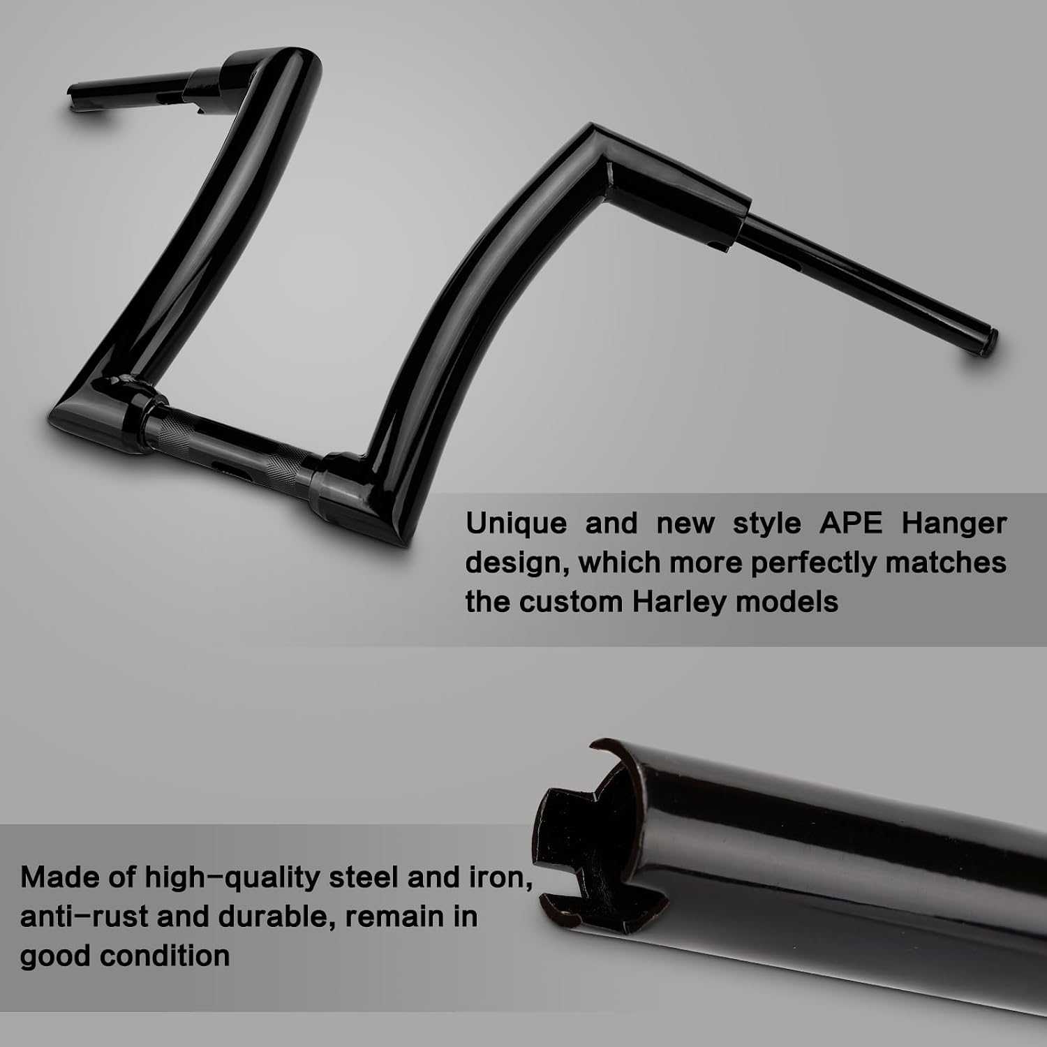 LKV 14" Rise Ape Hangers 1-1/4" Fat Bar 1.25" Clamp Ape Hangers Handlebar Compatible with Harley Dyna Softail Sportster 48 XL 883 1200, 1994-2022 Road King, 1998-2013 Road Glide