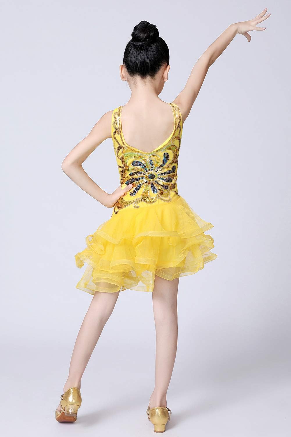 Happy Cherry Girl's Sequin Tassel Dress Latin Dance Skirt Sparkling for Kids Ballet Tango Rumba Dancewear 5-14 Years