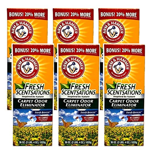 Arm & Hammer Fresh Scentsation Carpet Cleaner Odor Eliminator Powder Fresh Breeze 36 oz (Pack of 6 = 216 oz)