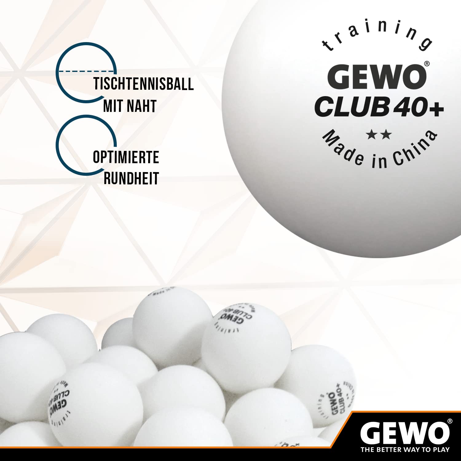 GEWO Training Club Tafeltennisballen - 2 sterren tafeltennisbal 40 van ABS- kunststof met naad - hoogwaardige trainingsballen met nauwkeurig vlieggedrag - diameter 40 mm, 72 stuks, oranje