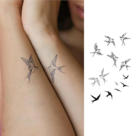 Swallow & Bird Temporary Tattoo Stickers – Realistic Flying Sparrow Fake Tattoos for Arm, Back & Neck Semi-Permanent Waterproof Tattoos for Women