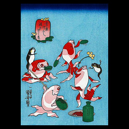 Amazon.co.jp: 歌川国芳『 金魚づくし 』の木枠付きフォトタイル 