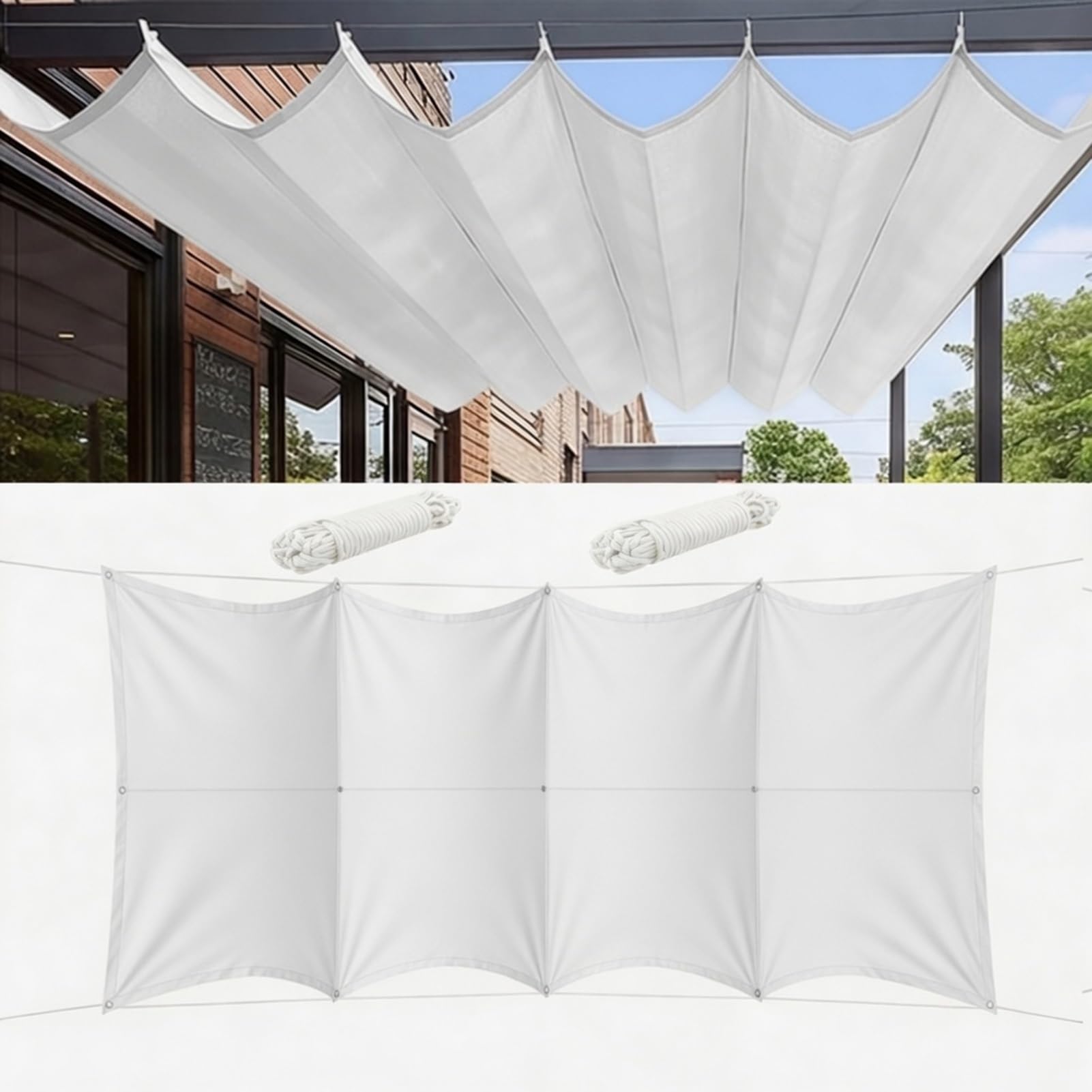 Wysuwana markiza 140 x 190 cm pergola regulowana ochrona przed promieniowaniem UV łatwa do zawieszenia falowana chowana markiza na taras, pokłady, patio, ganki i altany, biały
