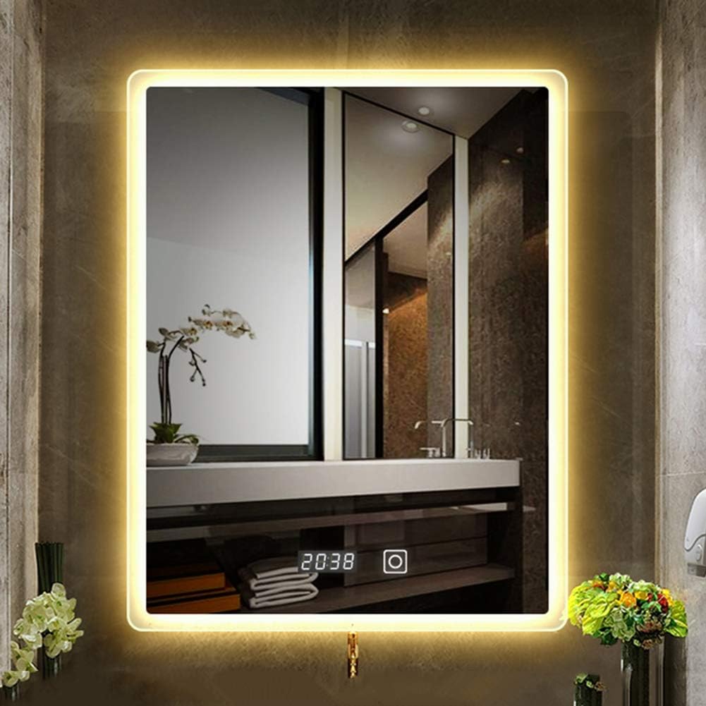 WallMounted LED Bathroom Mirror,Touch Switch + Time