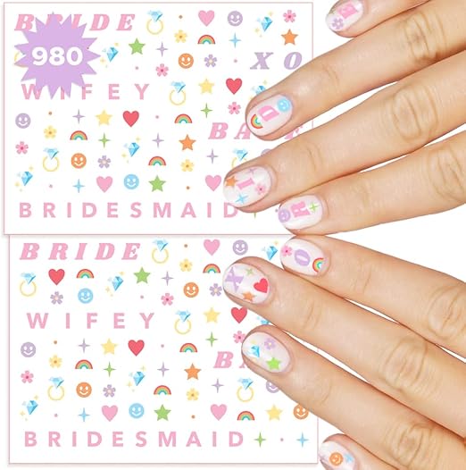 xo, Fetti Bachelorette Nail Stickers - 980 Decals | Bride Party Decorations, Babe, Diamond Ring, Bridesmaid Favors, Wifey Gift