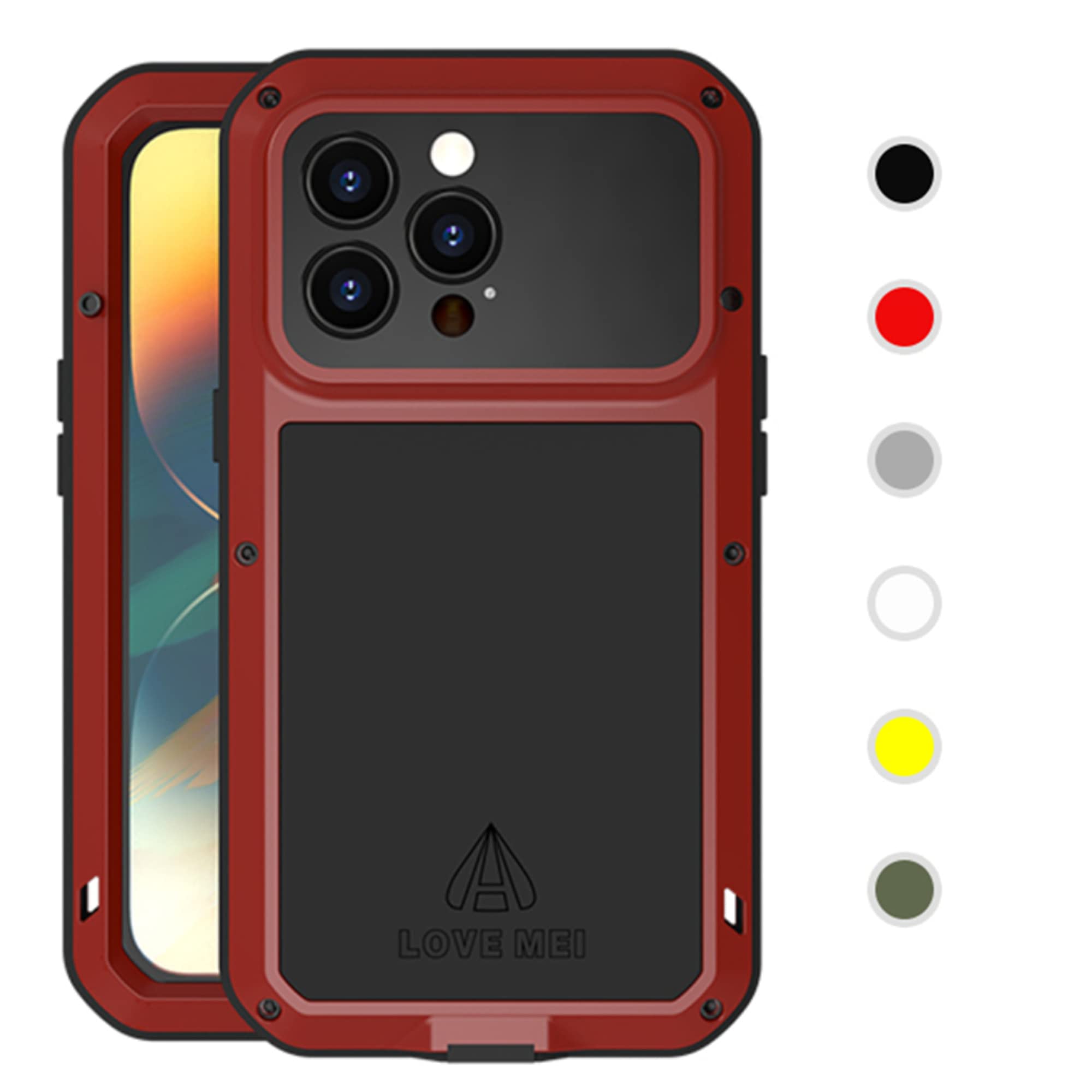 Love Mei Metal Case Compatible Apple iPhone 14 Plus,Metal Plus Silicone Outdoor Sports Military Heavy Shock ProofSolid Shell Hard Case Built in Glass Tempered Screen Protector (Red)