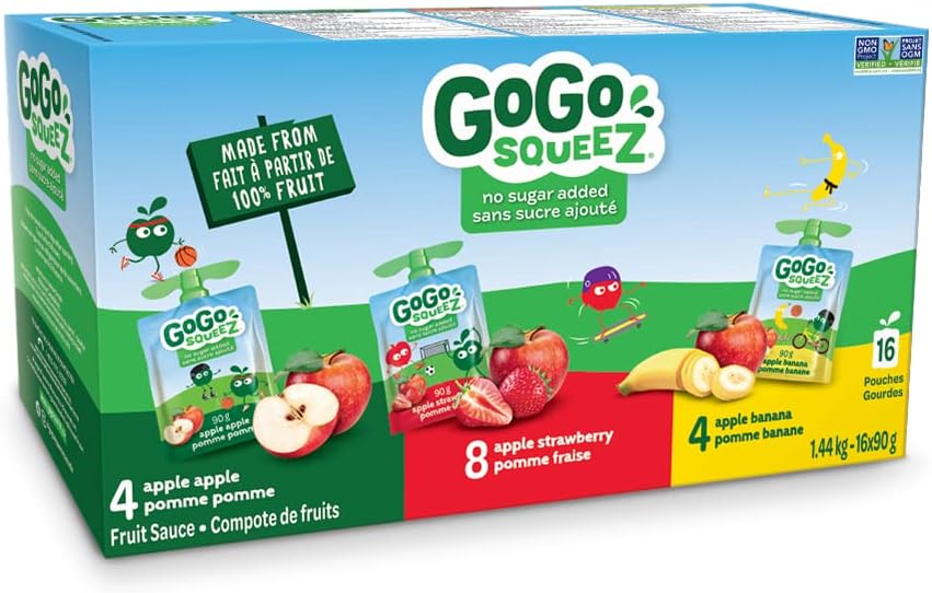 GOGO SQUEEZ Sachets de compote de pommes non sucrées, paquet varié