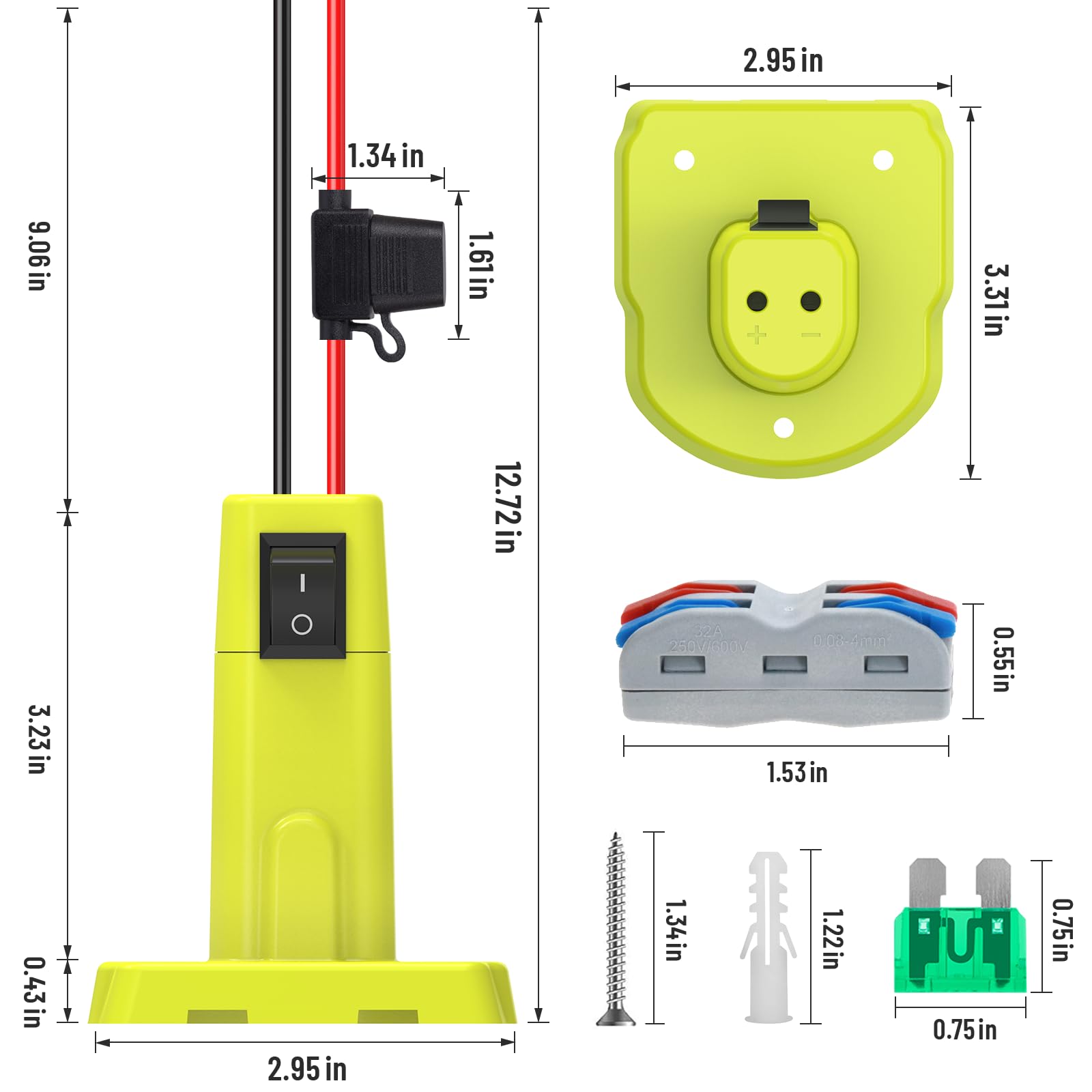 Paquete de 2 adaptadores de rueda de alimentación para batería Ryobi de 18 V, kit de convertidor de batería mejorado con interruptor, fusible y terminales de cable, cable de 12 AWG, conector de