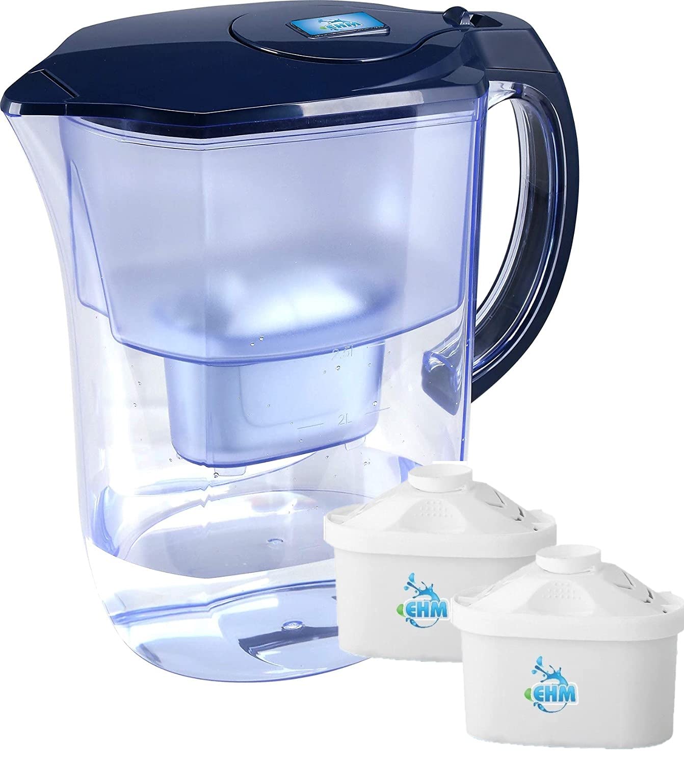 EHM Ultra Premium Alkaline water Filter Pitcher - 3.8L, Activated Carbon Filter- BPA Free, Healthy, Clean, & Toxin-Free Mineralized Alkaline Water in Minutes- Up to 9.5 pH-2023 Model (Blue, 2 filters)