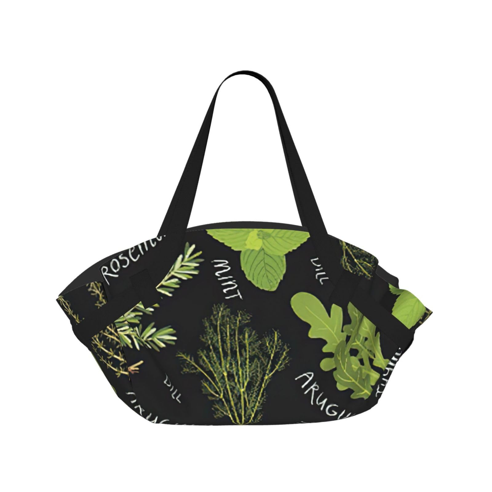WYCZHY Basil Thyme Dill & Rosemary Printed Foldable Round Picnic Blanket Converts to Carry Bag, 37in Mat for Camping Date Night