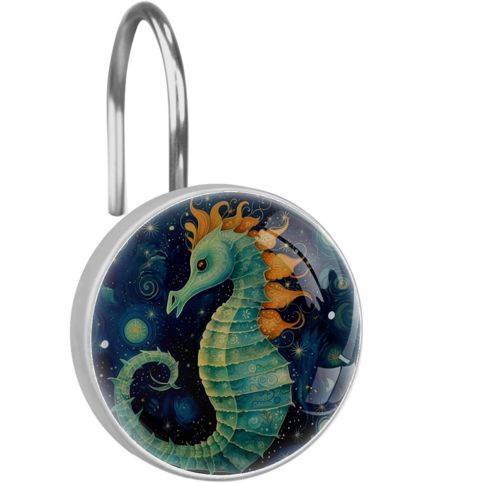 Crochets de rideau de douche hippocampe pour salle de bain thématique, lot de 12 pièces