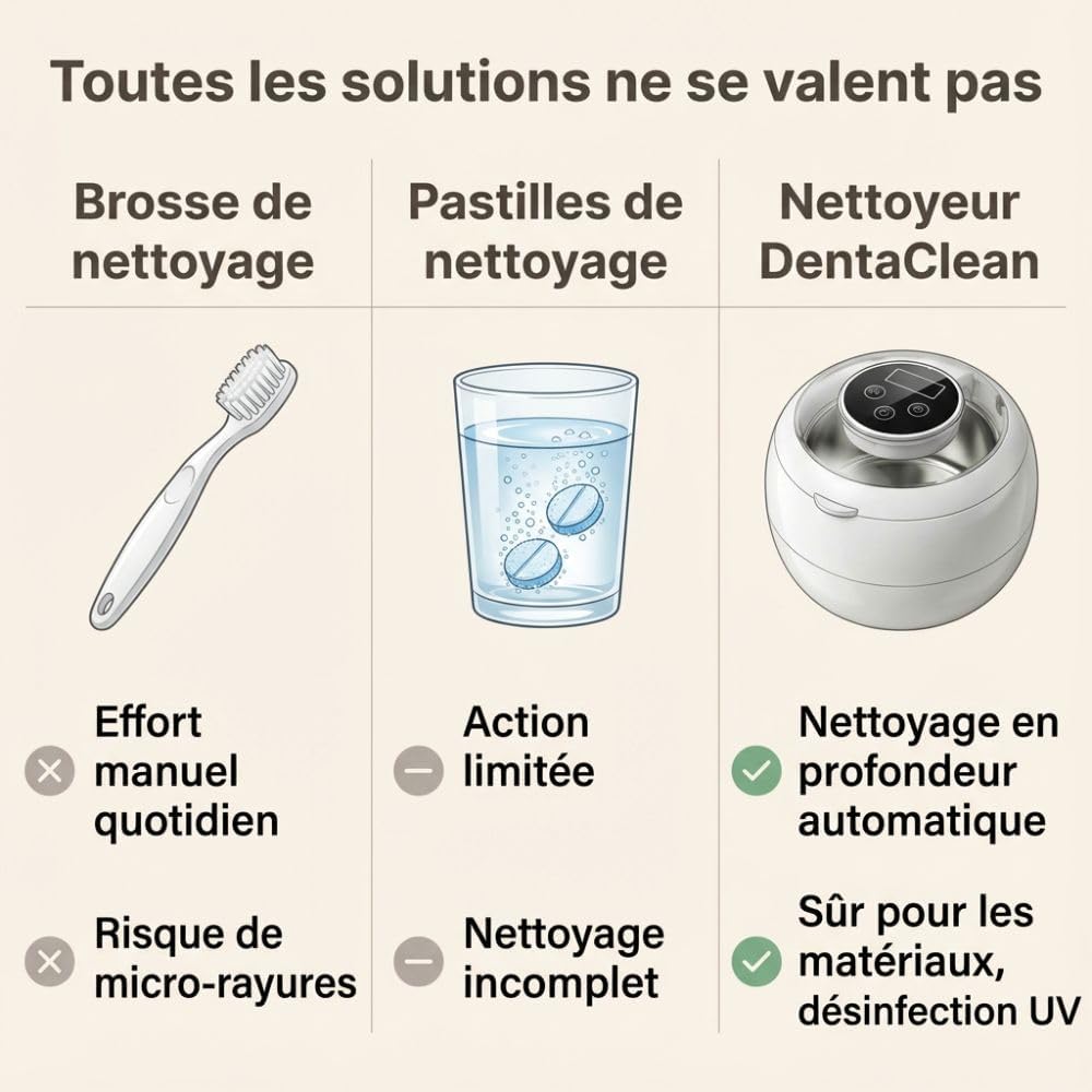 Dentaclean Nettoyeur Ultrasons 42000Hz Stérilisateur Ultrasonique UV Pour Gouttières Dentiers Aligneurs Blanc