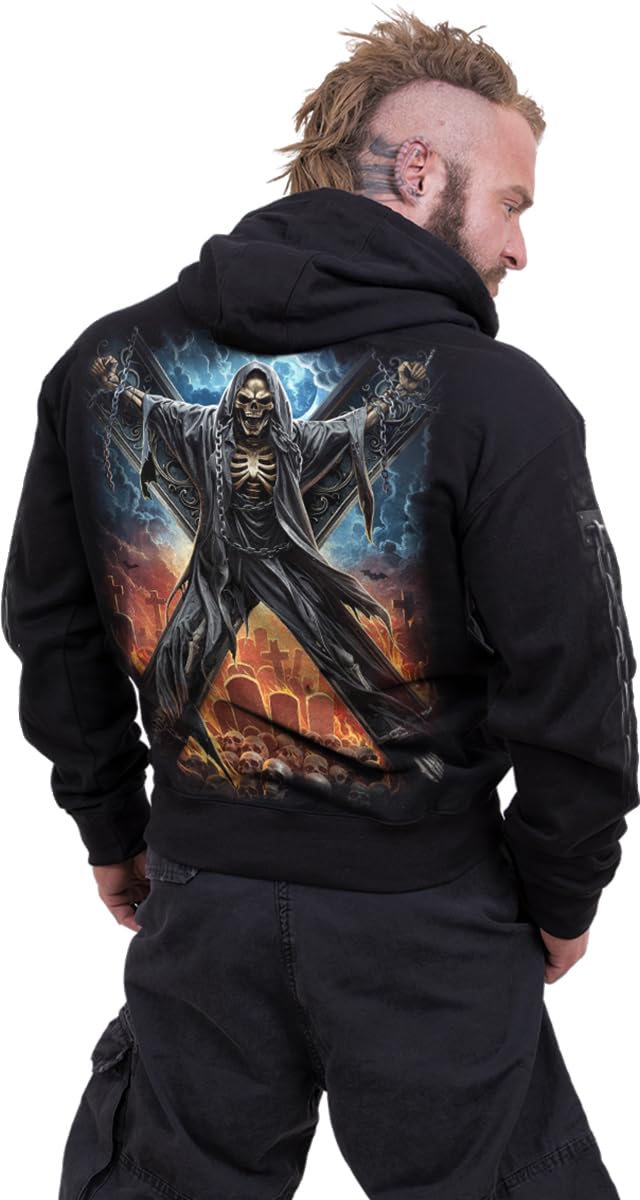 Spiral Crossed Over Hoodie Uomo Felpa con Cappuccio Nero 100% Cotone Regular