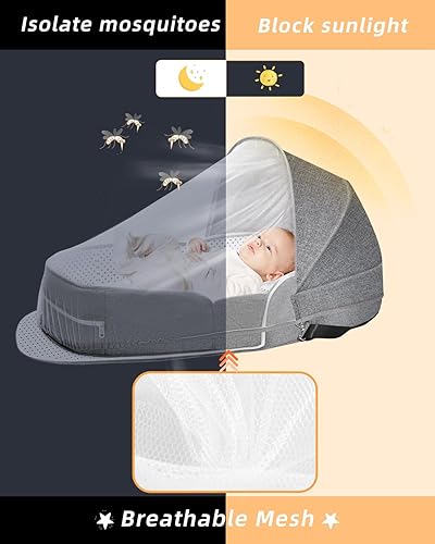 Miniatura 4 de Moisés de viaje para bebés Cuna de viaje plegable y ligera con mosquito y toldo para recién nacidos al aire libre, regalo esencial