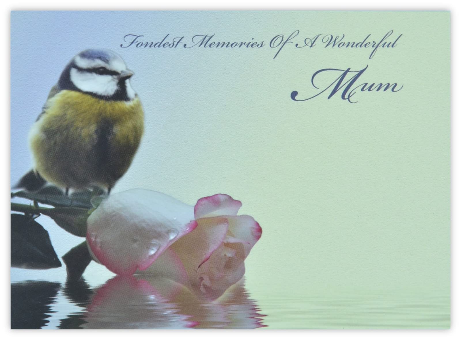 celloexpress Fondest Memories Mum (Blue Tit & Rose) Flower Message Cards - 90mm x 125mm - Bereavement Florist Card Sympathy Condolences Notes (Pack of 24)