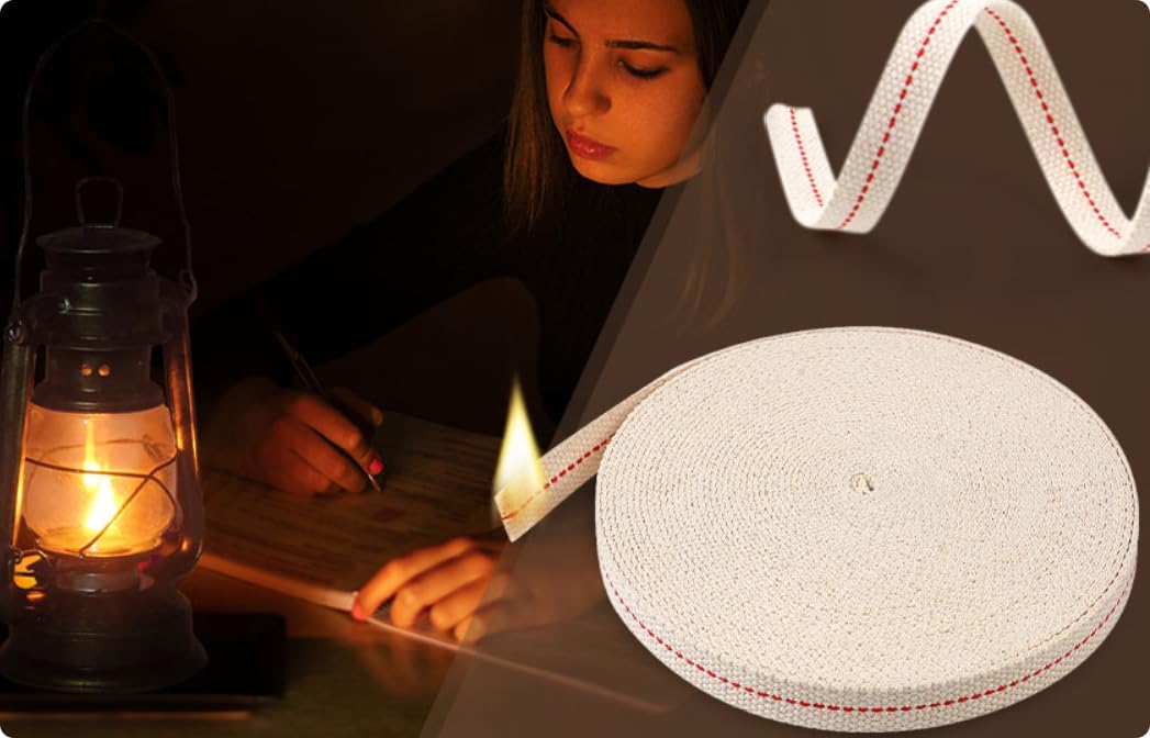 96FT Oil Lamp Wicks – 3 Rolls of 1/2 Inch Flat Cotton Wicks with Red Stitch for Kerosene Lanterns, Oil Lamps & Candle Making – Long Burning, Easy to Cut and Use, Ideal for Indoor & Outdoor Lighting