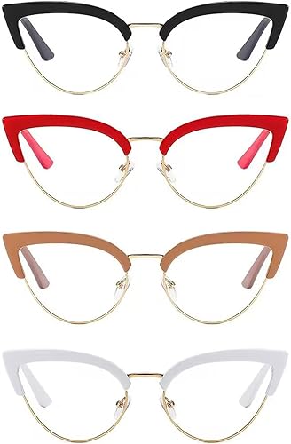 Miniatura 5 de Paquete de 4 lentes de lectura para mujer, diseño de ojo de gato de gran tamaño, con bloqueo de luz azul, marcos de lentes de moda, lector de