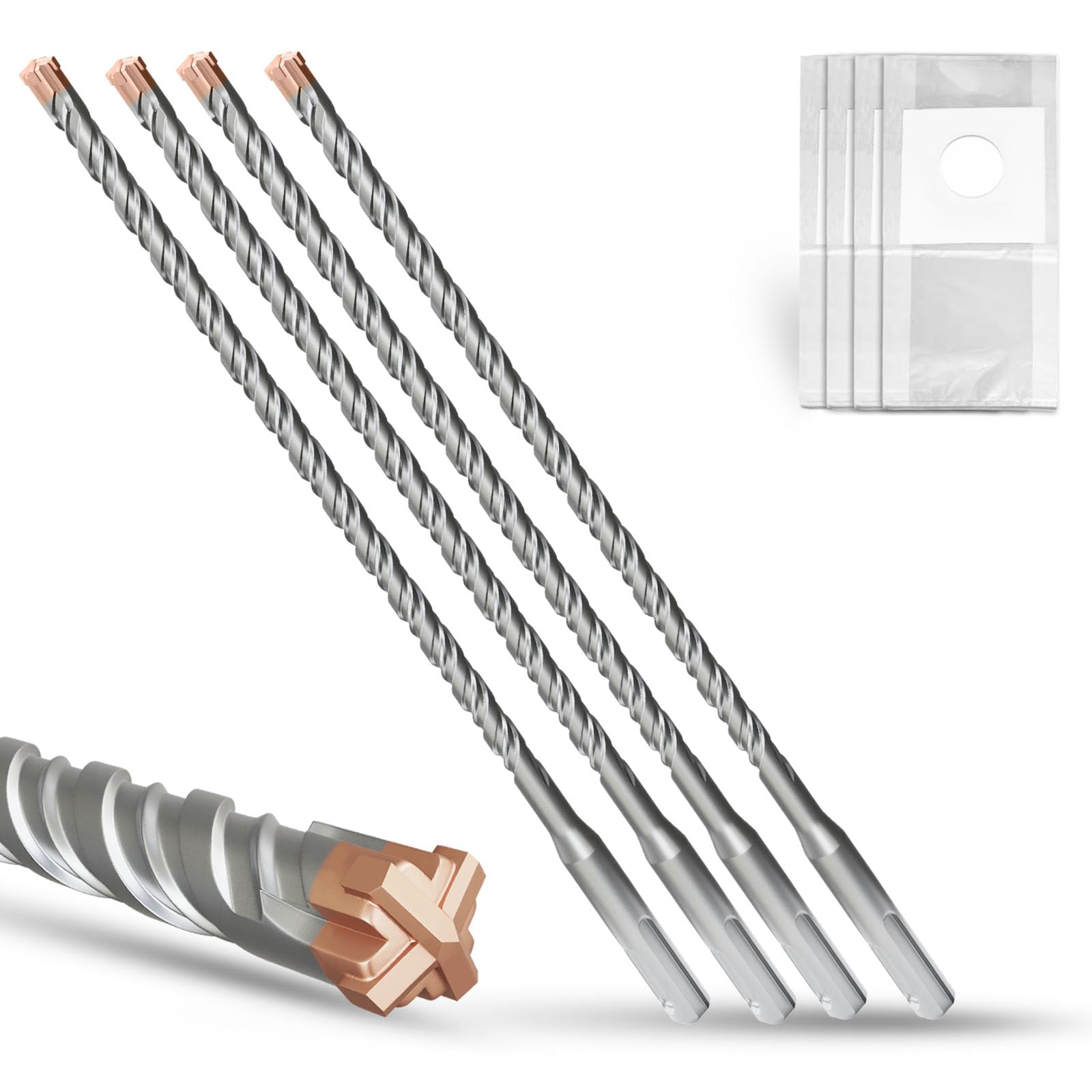 METOTY SDS Plus Hammer Drill Bit 4PC 8mm×260mm, with 4 Carbide Cutting Edges, Head with Coating, Masonry Drill, Hammer Drill