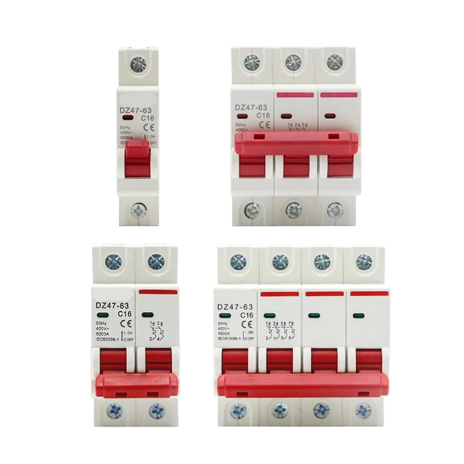 JNVFTCUX DZ47 1-4P 3A-63A 400V Type C Mini Circuit Breaker MCB Short Overload Protector 35mm Rail Installation Breaking Capacity 6KA(25v,KL4-2b)