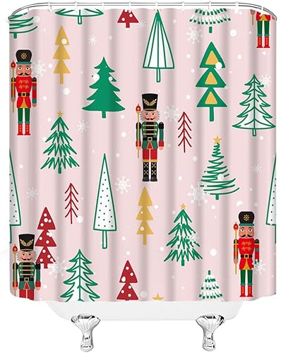 Miniatura 9 de Cortina de ducha de cascanueces de Navidad, diseño de búfalo rojo y verde, a cuadros, árbol de Navidad, copo de nieve, rústico, feliz Navidad,