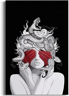 BNKLJNSH Medusa Wall Art Canvas Framed Greek Print Greek Mythology Wall Art Greek Artwork Horror Poster Decorations For Bedroom Framed (16x24 inch)