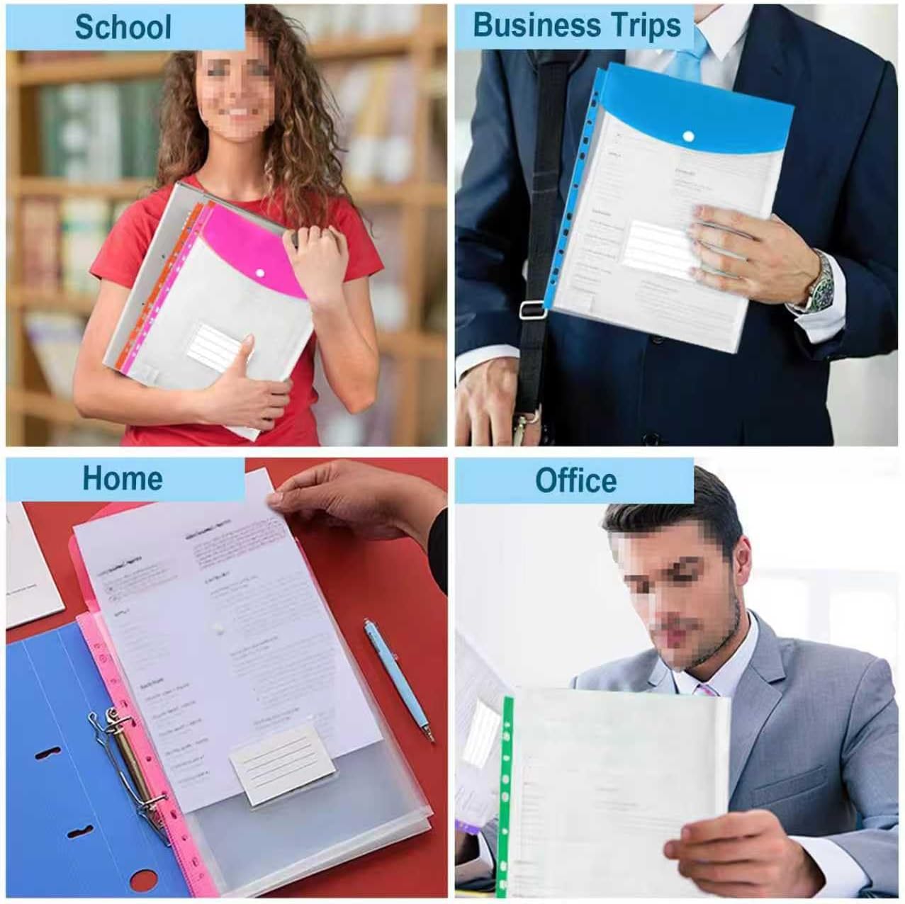 Clear Plastic Document Envelopes, 12 Pack, 6 Colors (Purple, Pink, Green, Blue, Orange, Black), Button Closure, for Business, School, Home Organization (Vertical-Opening) image 5