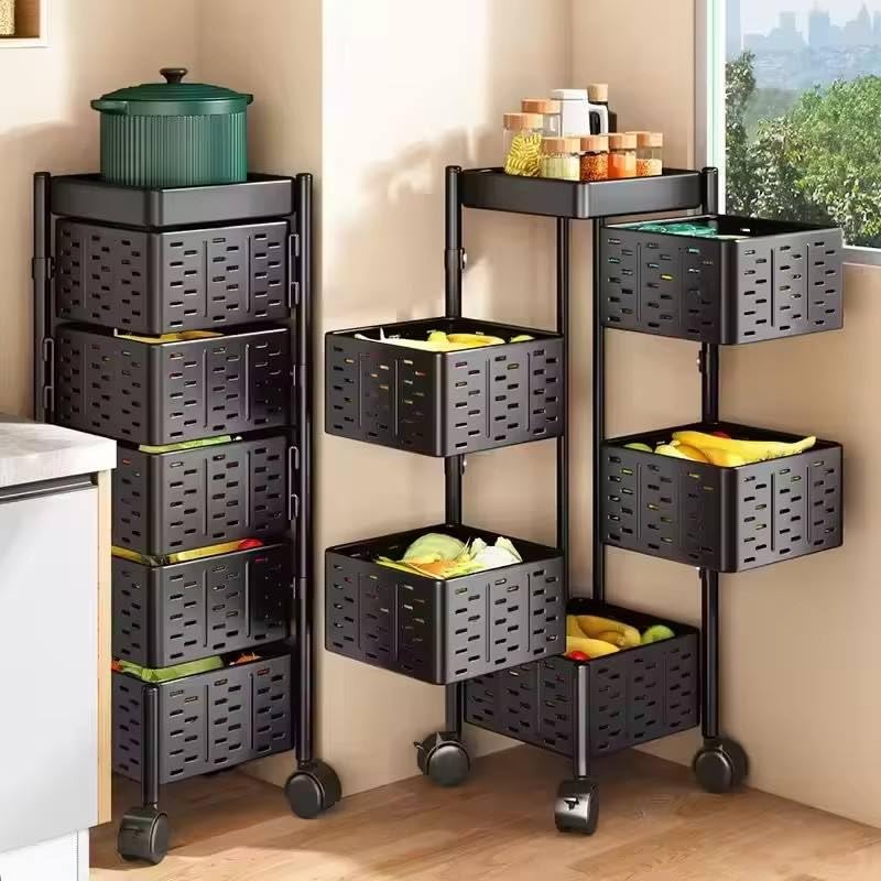 Image of 3-Tier Kitchen Carbon Steel Storage Rack - White | Durable & Sturdy Cart Organizer for Home & Kitchen | Vegetable, Fruits & Pantry Corner Rack | Multi-Layer Rack with Wheels
