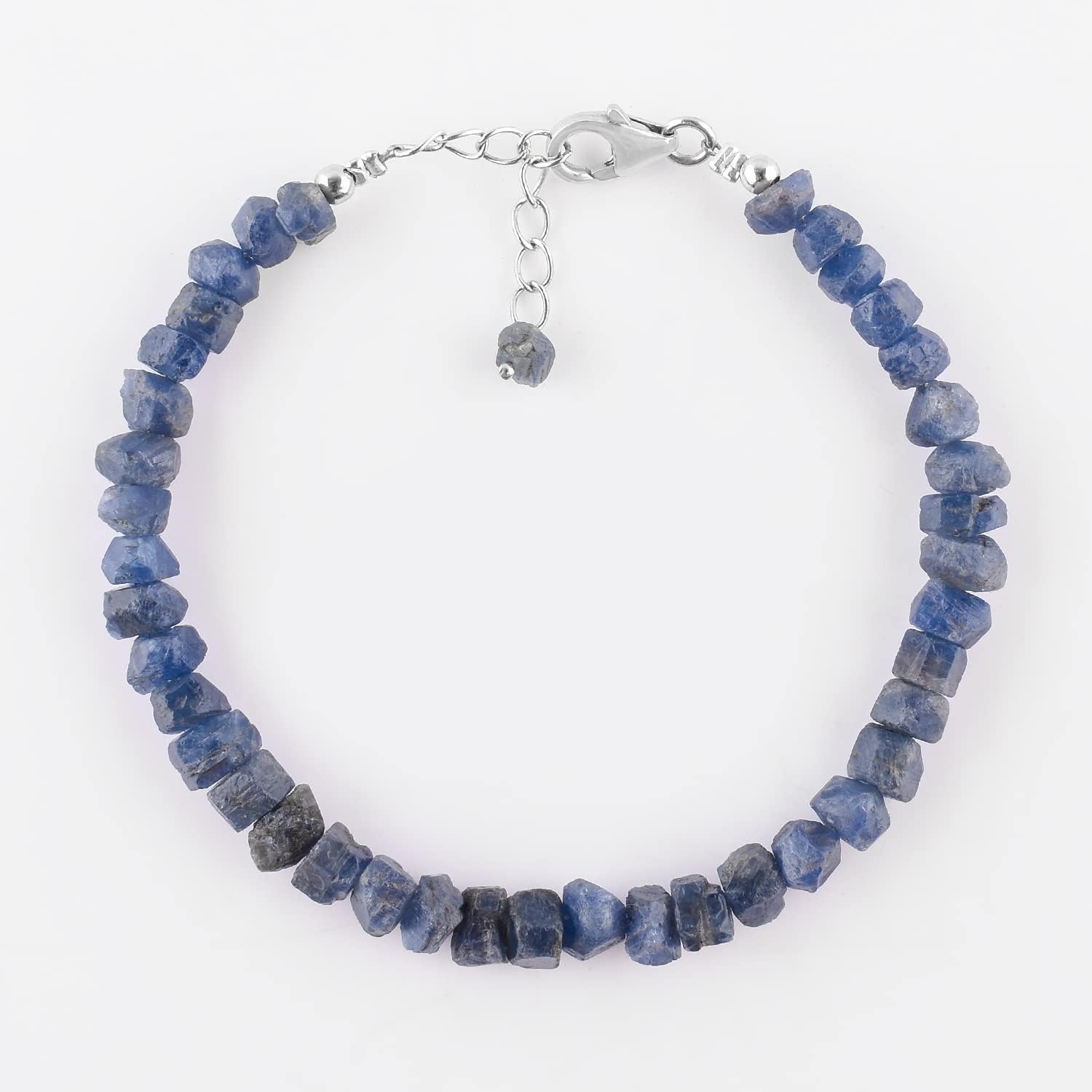 InfinityGemsArt Blue Sapphire Bracelets For Women Crystal Handmade String Raw Gemstone Rough September Birth Stone Jewelry Crystals and Healing Stones 925 Sterling Silver Chain 8 inchs