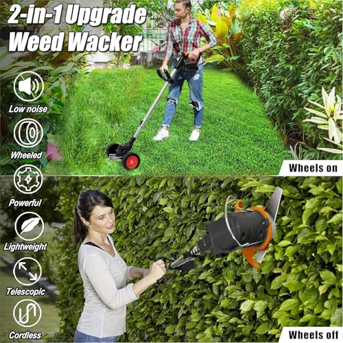 Image of Cordless Grass Cutter Machine for Garden | Weed Cutting Tool | Easy Storage with Adjustable Height & Foldable Handle | 2 x 48V Battery | 25cm Cutting Width | 3 x Heavy-Duty Blades (Old-Black)