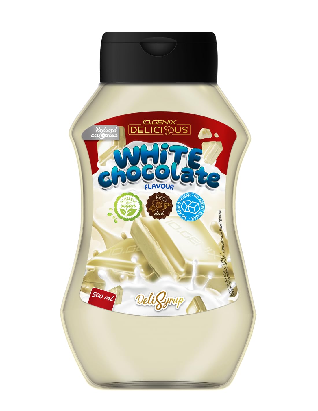 iO.GENIX - Siropes | Delisyrup | 500ml | Sin Azúcares Añadidos | Bajas en Calorías | Aptas para Dietas Veganas | Tapón Antigoteo (White Chocolate)