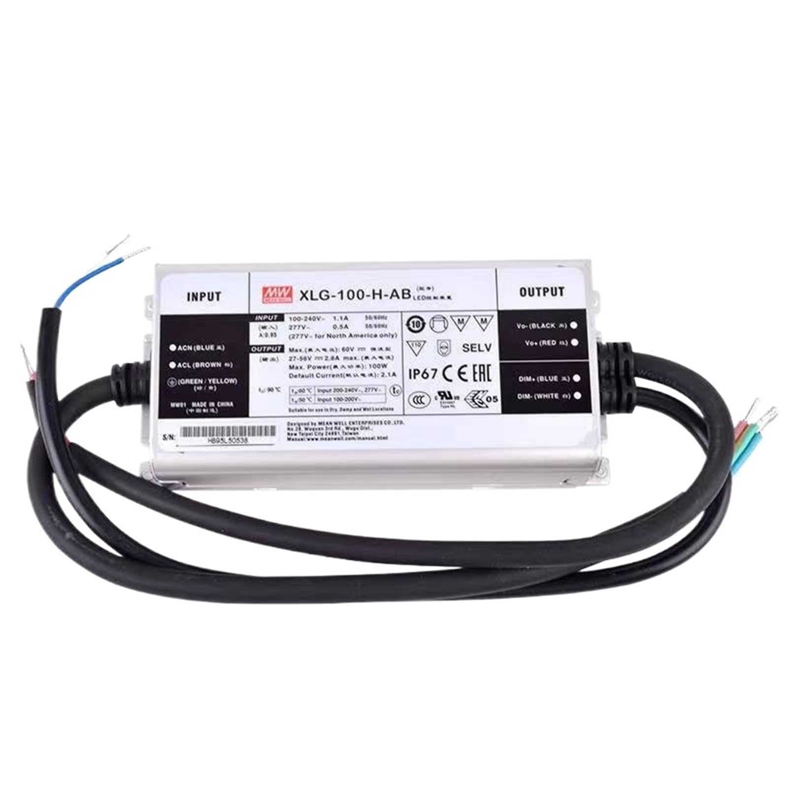 FCARUMIQP XLG-100-H-AB Constant Power Mode LED Lighting Driver Buit-in Active PFC AC-DC Water Proof IP67 3 in 1 Dimming Function