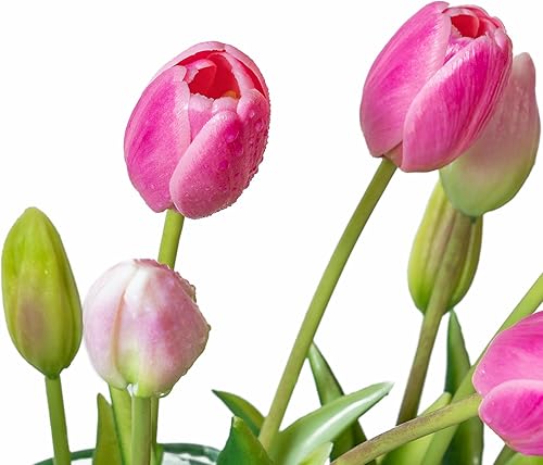 Miniatura 109 de 15 flores de tulipanes artificiales, ramo de látex de tacto real, tulipanes falsos para oficina, boda, fiesta, hogar, cocina, jardín