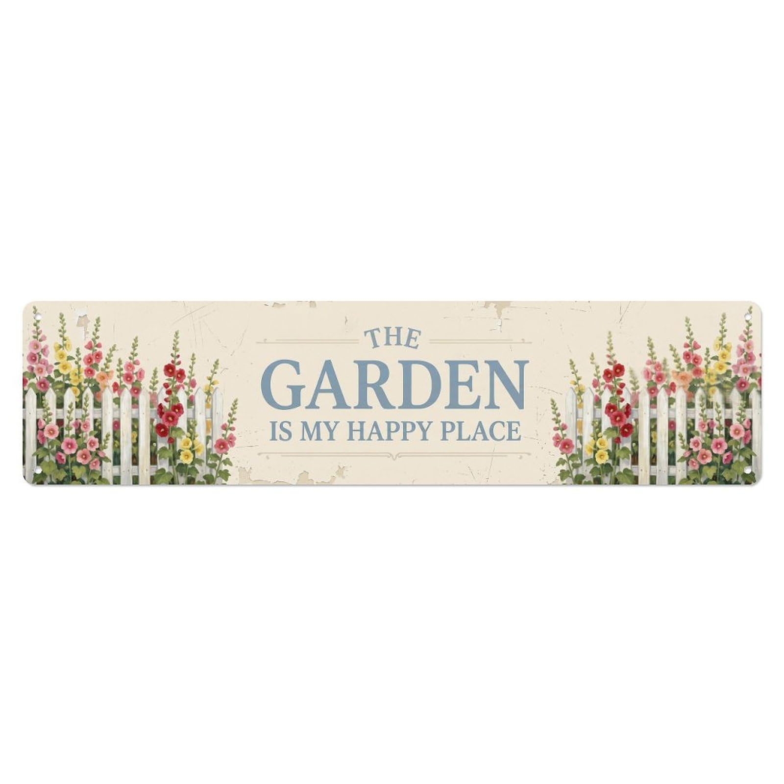 Vintage The Garden Is My Happy Place Picket Fence Metal Tin Sign