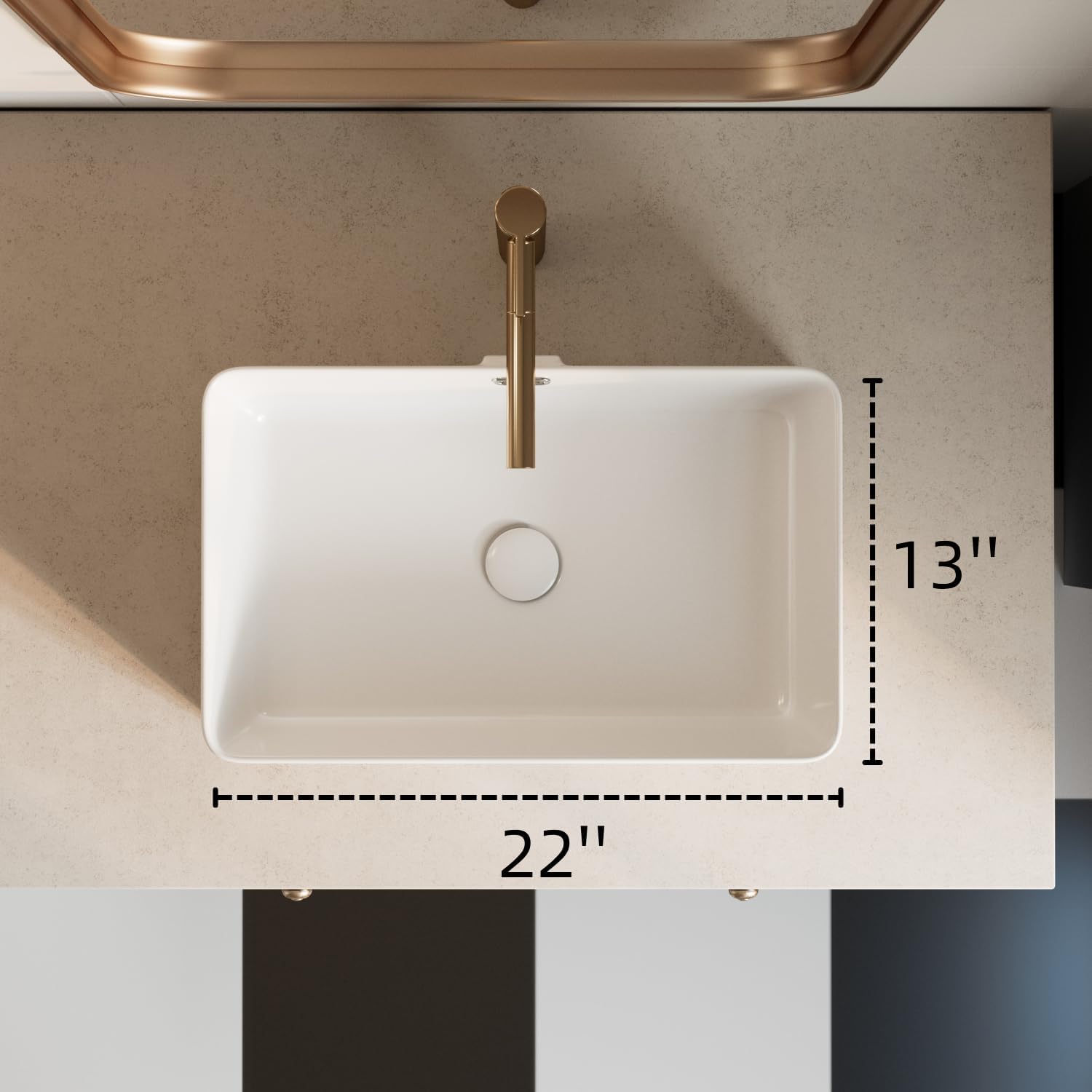 22 Inch Bathroom Vessel Sink with Overflow, Los Flexi 22"W x 13"D Rectangular Vessel Sinks for Bathrooms, White Porcelain Basin, Modern Above Counter Bathroom Sink
