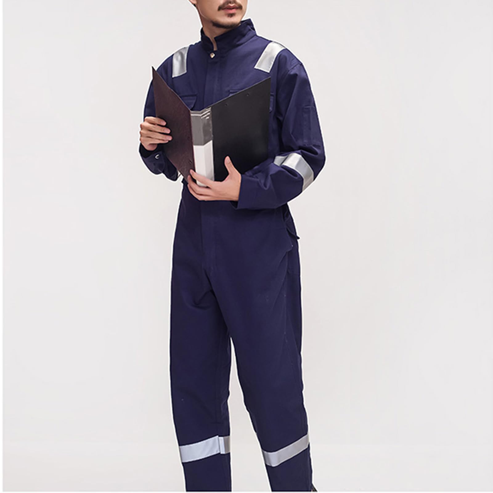 Tuta A Maniche Lunghe Zip-Front Tuta da Lavoro con Striscia Riflettente, Vita Piegata per Una Facile Piegatura